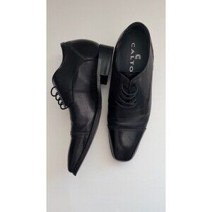 Calto Men's Black Leather Solid US9 Dress Elevator Shoes 3.2in Y40552 Derby Lace